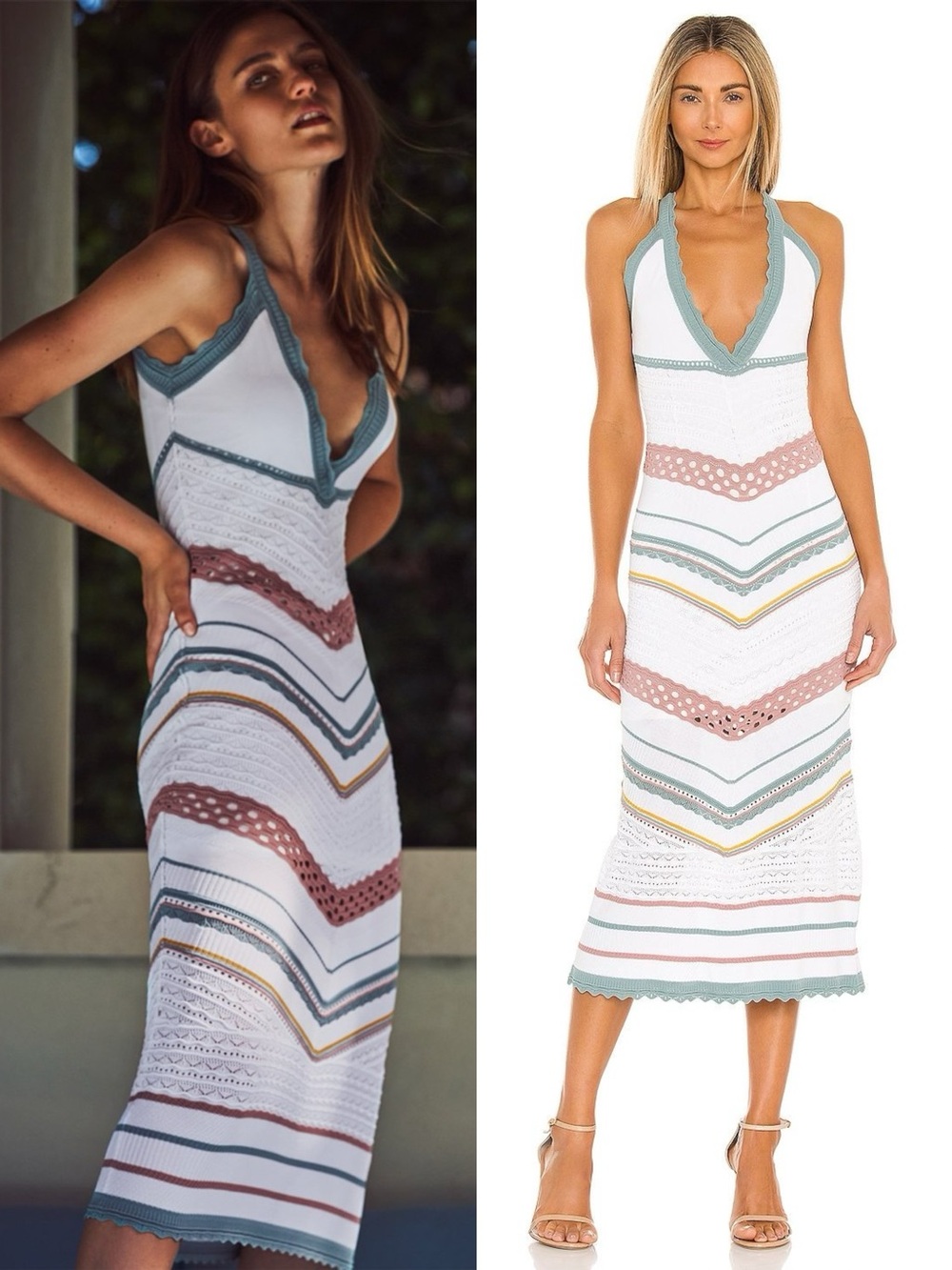 REVOLVE Alexis Allia Striped Knit Midi Dress in White Multi